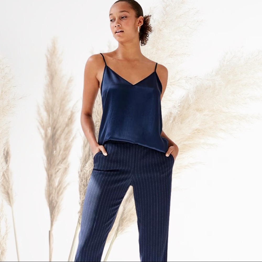 Aritzia Silk Navy Blue Spaghetti Strap Cami